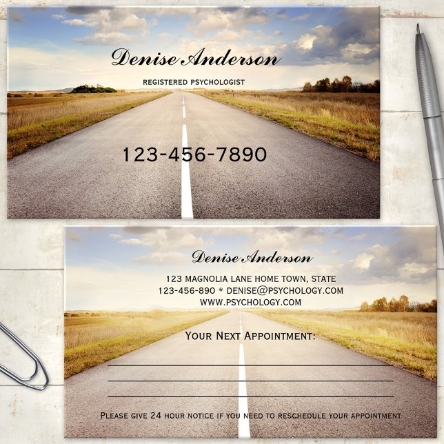 Citas Tarjeta de presentación de psicólogo consejero cit (Appointment business card featuring a road to a distant future - great for a psychotherapist)
