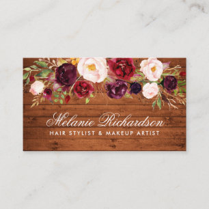Citas Tarjeta de visita Rustic Wood Burgundy Floral