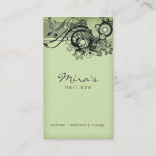 Citas Verde negro de lino floral de la tarjeta de visita