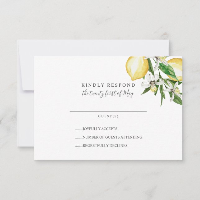 Cítricos limoneros y hojas amarillas Boda RSVP (Anverso)