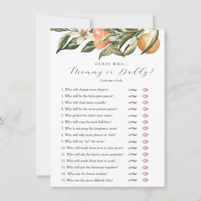 Citrus Cutie Adivinan Quién Ducha Tarjeta De Juego (Anverso)