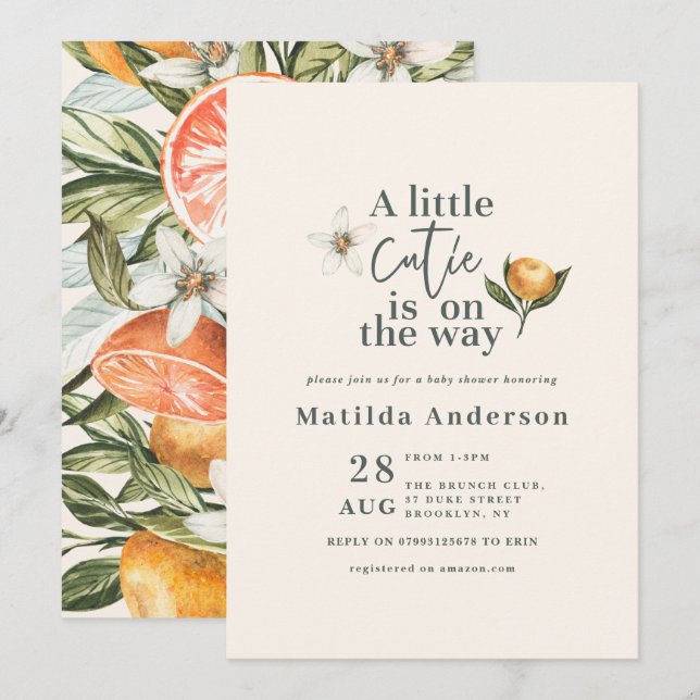 Citrus cutie tipografía botánica ducha bebé (Anverso / Reverso)