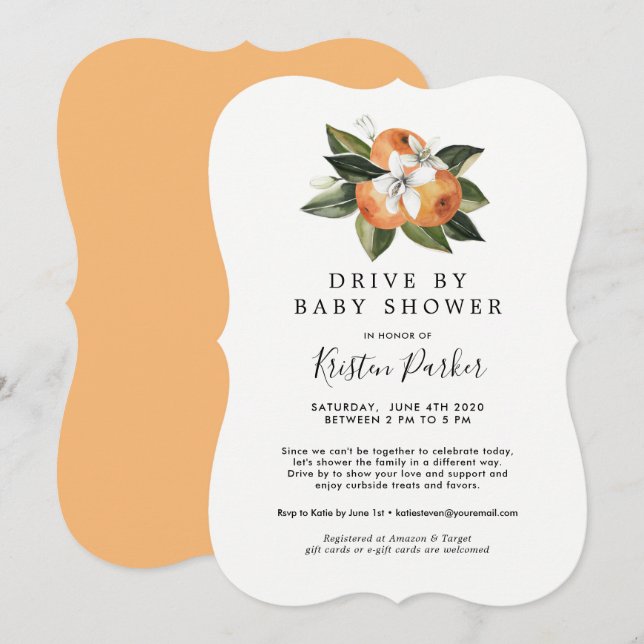 Citrus Modern Drive By Baby Shower Invitaciones (Anverso / Reverso)