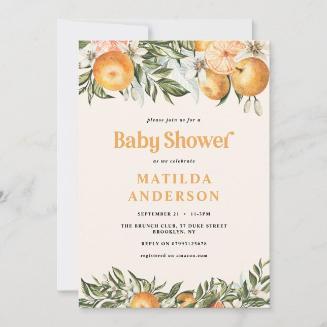 Citrus, naranja + ducha de bebé con flores (Anverso)