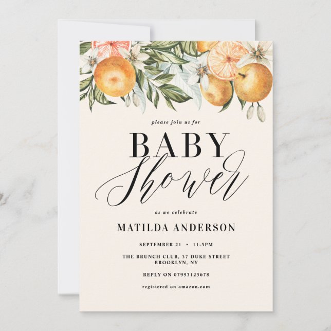 Citrus, naranja + ducha de bebé con flores (Anverso)