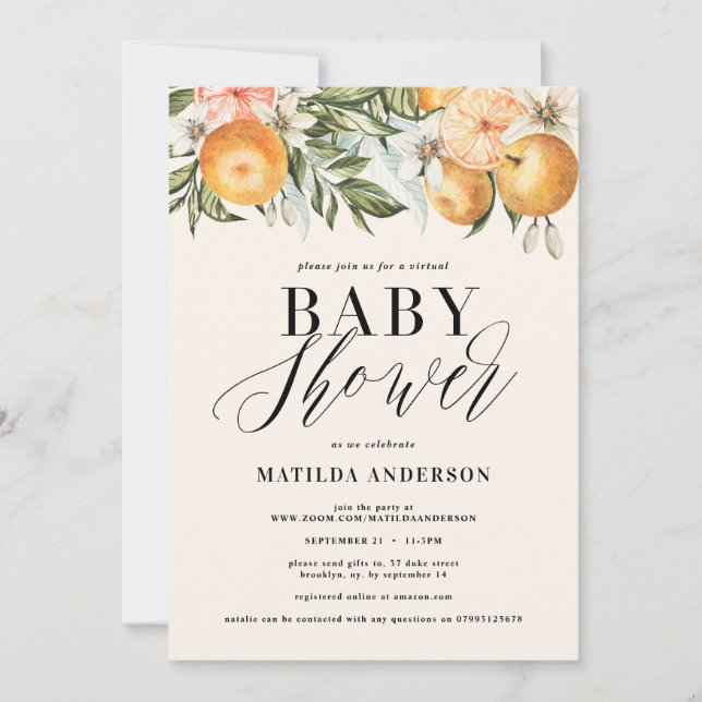 Citrus, naranja + ducha de bebé virtual con flores (Anverso)