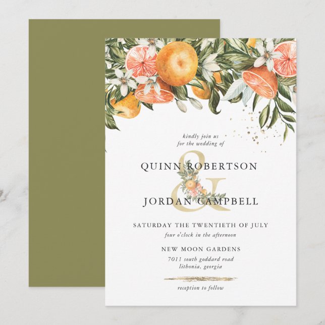 Citrus Orchard | Invitación a la boda botánica Boh (Anverso / Reverso)
