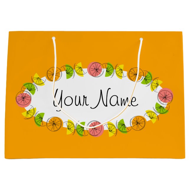 Citrus Oval Naranja Nombre bolsa de regalo grande (Anverso)