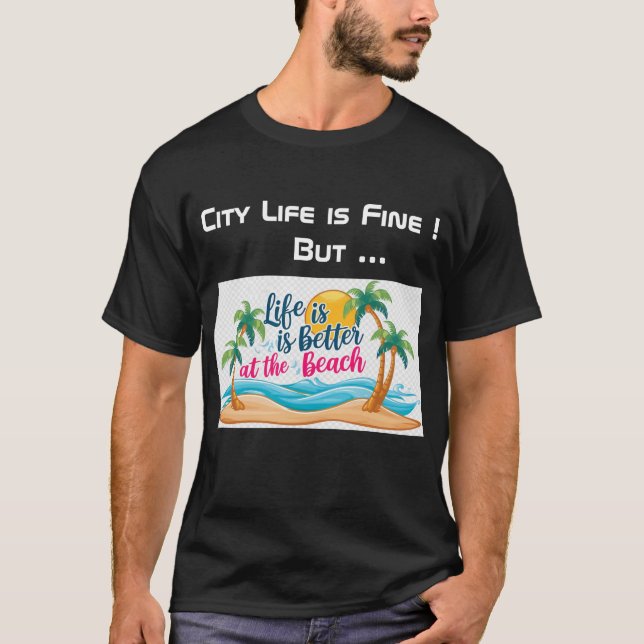City Life Vs Beach Life Camiseta Negra (Anverso)
