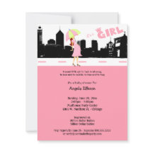 Cityscape Baby Girl Invitación