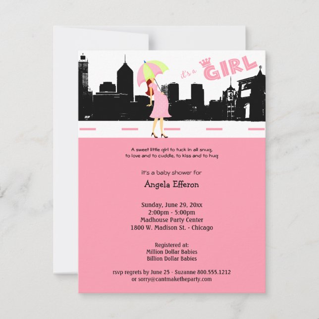 Cityscape Baby Girl Invitación (Anverso)