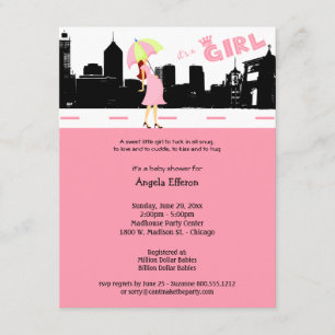 Cityscape Baby Girl Invitación