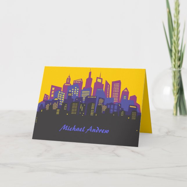 CITYSCAPE Bar Bat Mitzvah Thank You Card (Anverso)