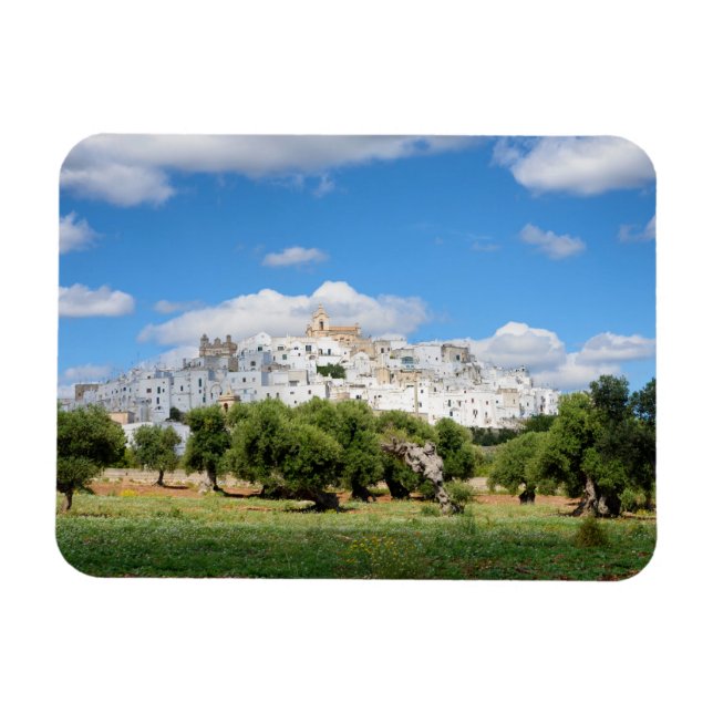 Ciudad blanca Ostuni, imán rectangular de Puglia (Horizontal)