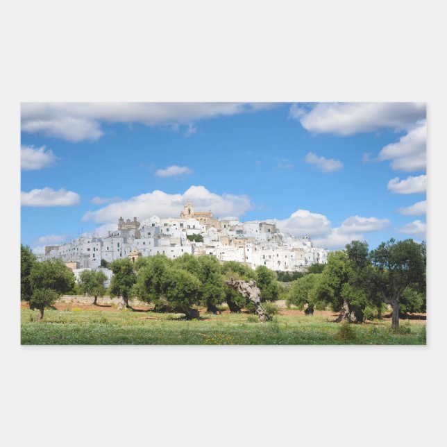 Ciudad blanca Ostuni, pegatina rectangular de Pugl (Anverso)
