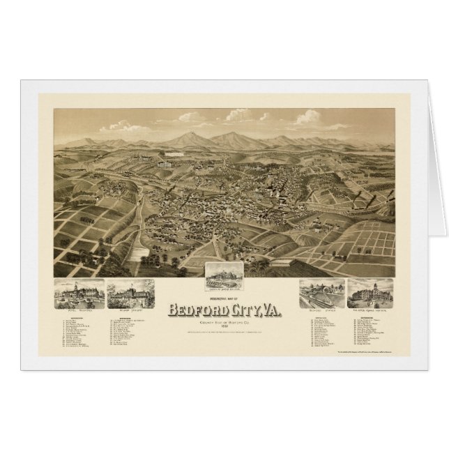 Ciudad de Bedford, mapa panorámico del VA - 1891 (Anverso (Horizontal))