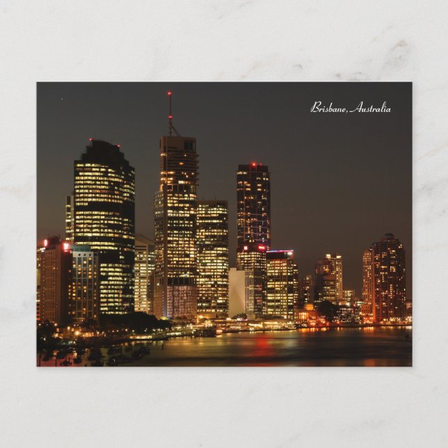 Ciudad de Brisbane, Skyline Nocturna, postal austr (Anverso)