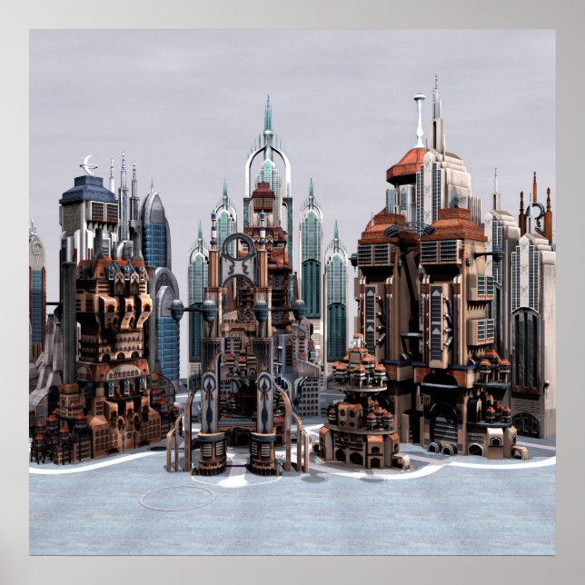 Ciudad de fantasía futurista Arte de horizonte de  (Frente)