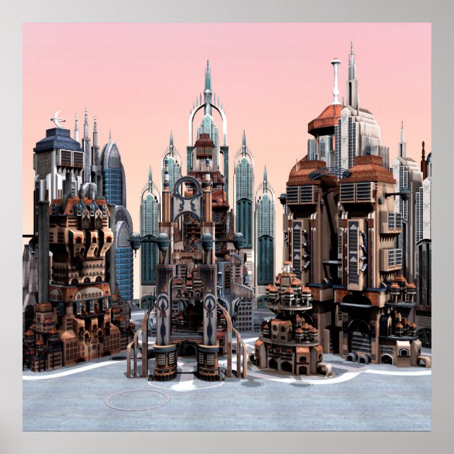 Ciudad de Fantasía Futurista Arte de horizonte de  (Frente)