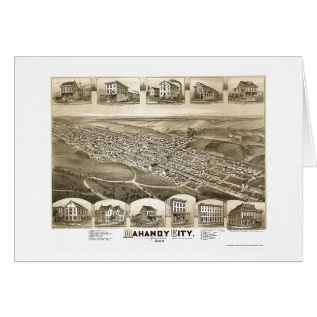 Ciudad de Mahanoy, mapa panorámico del PA - 1889 (Anverso (Horizontal))