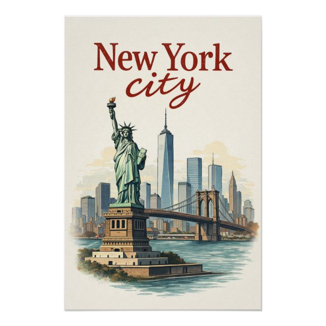 Ciudad de Nueva York – Póster icónico de la Estatu (Anverso)
