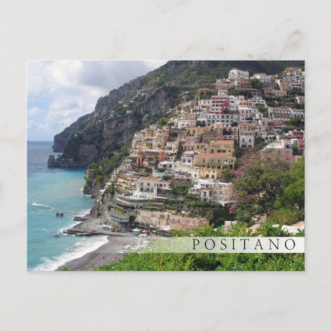 Ciudad de Positano en la postal del bar de la cost (Anverso)