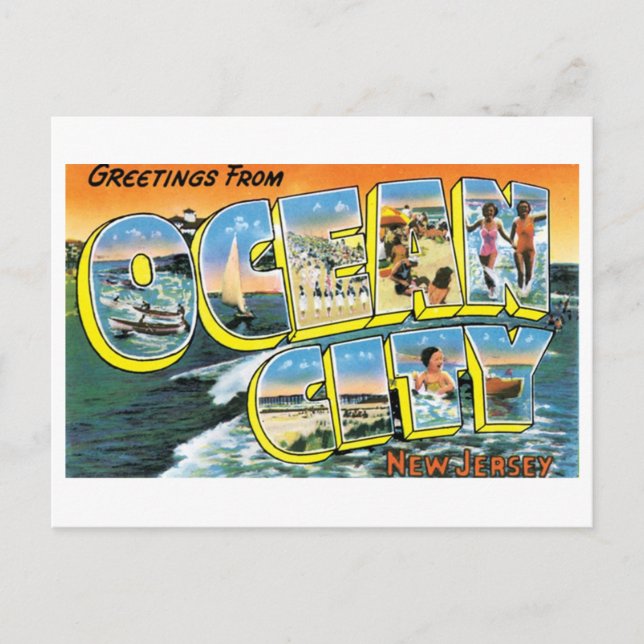 Ciudad del Océano Vintage, postal NJ (Anverso)