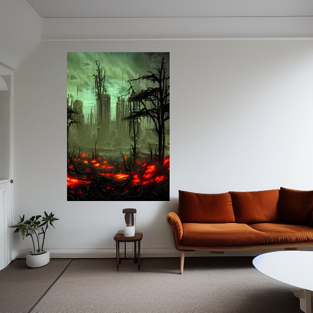 ciudad en llamas abandonada | Poster de arte de IA (Subido por el creador)