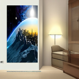 Ciudad en una roca espacial | Poster de arte de IA