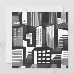 Ciudad geométrica moderna   Tarjeta en blanco y ne