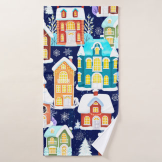 Ciudad invernal con casas victorianas. Tema de nav