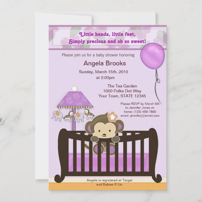 CJL de lavadora de invitaciones de mono Baby Showe (Anverso)