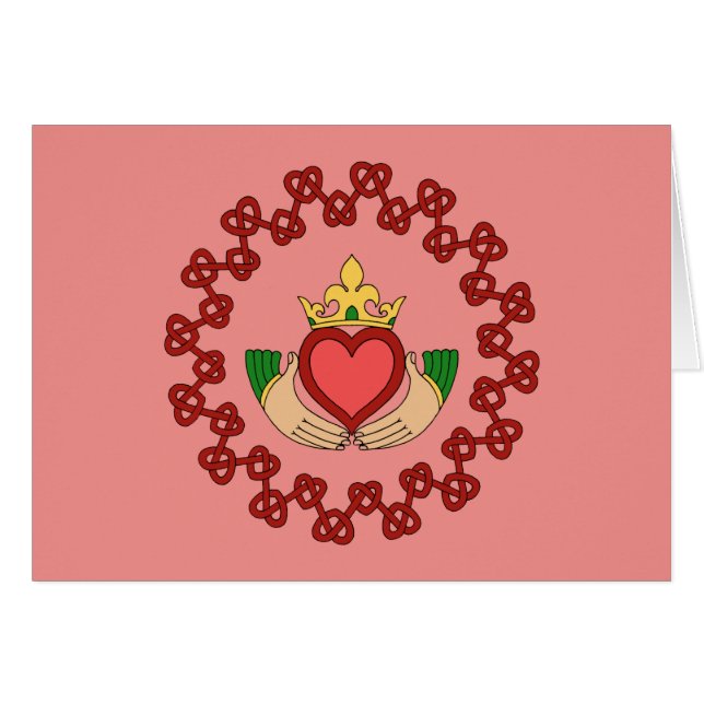 Claddagh y Knotwork rojo en tarjeta de (Anverso (Horizontal))