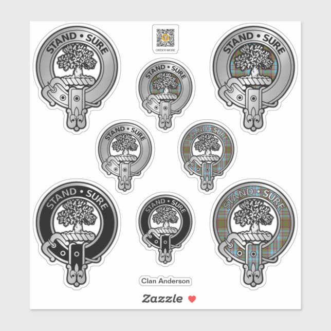 Clan Anderson Escudo y Pegatina de Tartan (Hoja)
