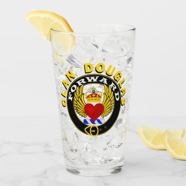 Clan Douglas "FORWARD" Tumbler de vidrio de 16oz (Anverso (hielo))