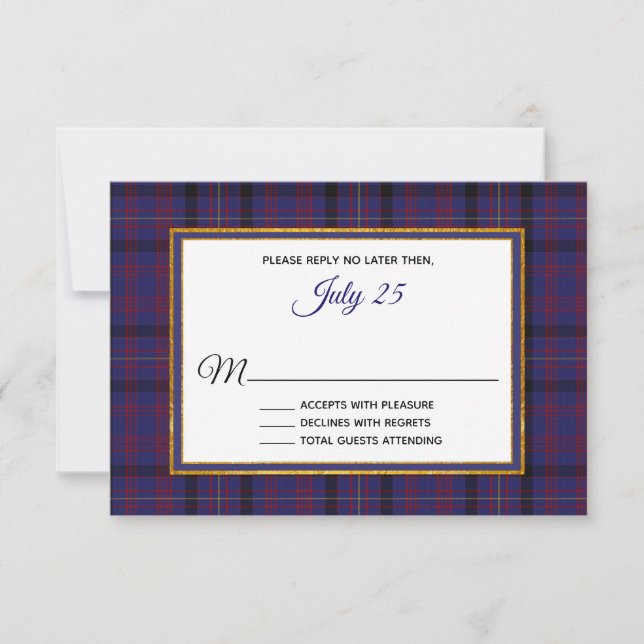 Clan Dundonald Tartan Plaid Wedding Tarjeta RSVP (Anverso)