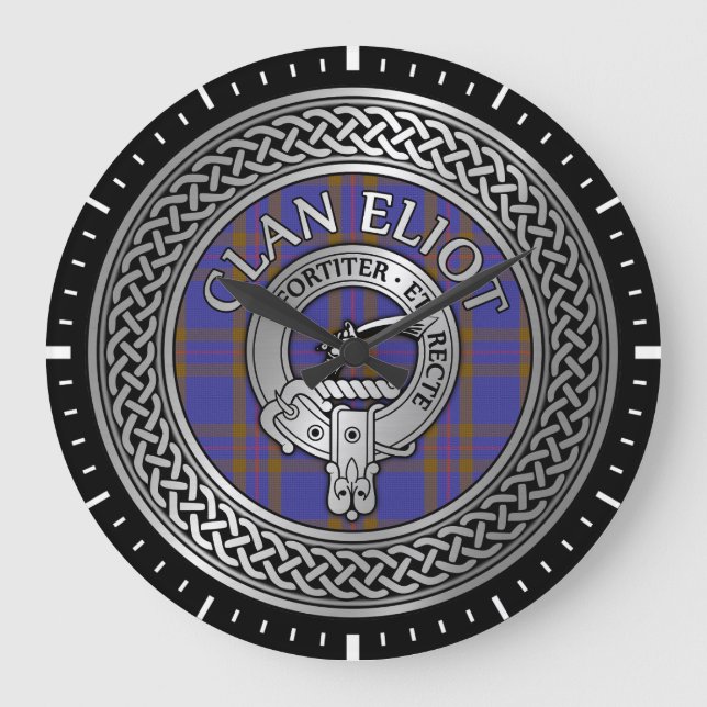 Clan ELioT Escudo y Tartan Knot reloj grande (Anverso)