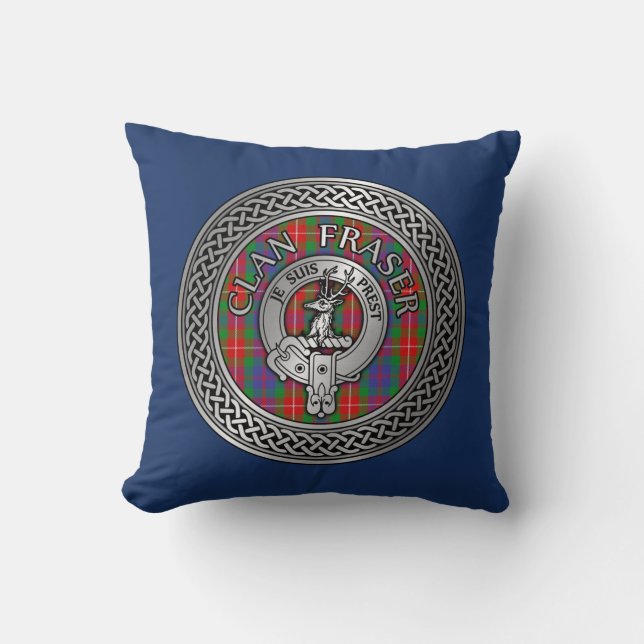 Clan Fraser Escudo y Tartan Knot Cojín decorativo (Anverso)