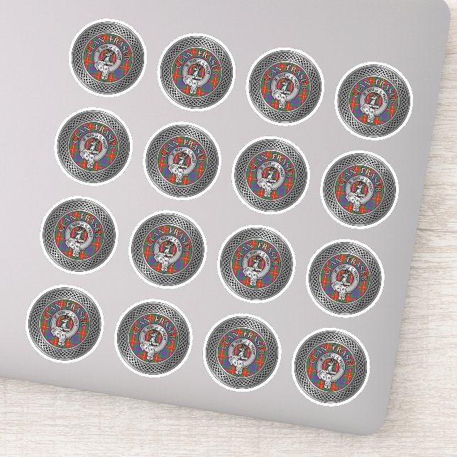 Clan Fraser Escudo y Tartan Knot Pegatina (Detalle)