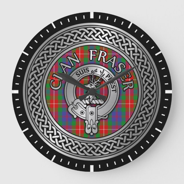 Clan Fraser Escudo y Tartan Knot reloj grande (Anverso)