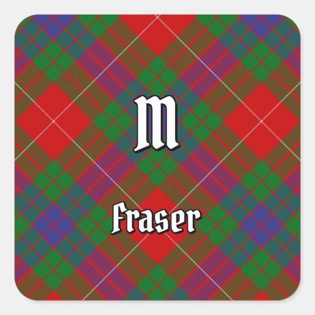 Clan Fraser Tartan Square Pegatina (Anverso)