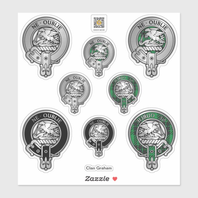 Clan Graham Escudo y Tartan Pegatina (Hoja)