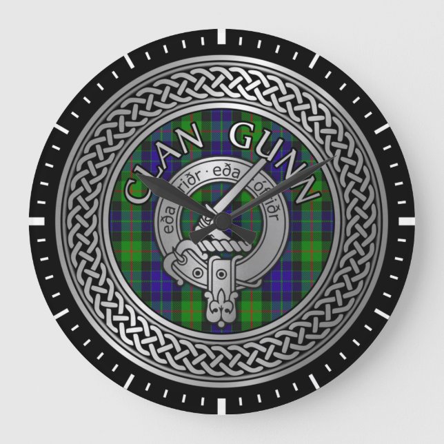 Clan Gunn Escudo y Tartan Knot reloj grande (Anverso)