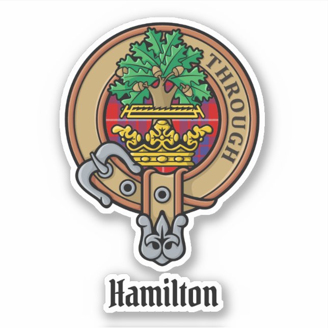 Clan Hamilton Escudo sobre el Pegatina Red Tartan (Anverso)