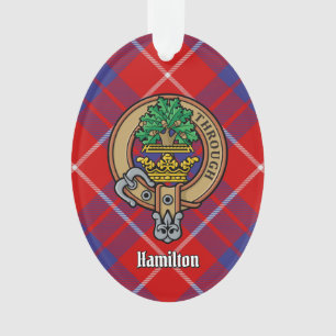 Clan Hamilton Escudo sobre Ornamento Tartán Rojo