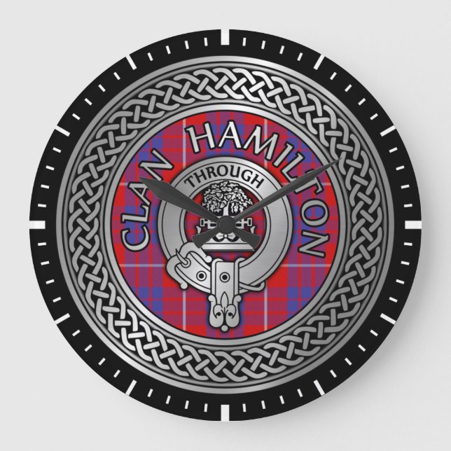 Clan Hamilton Escudo & Tartan Knot reloj grande (Anverso)
