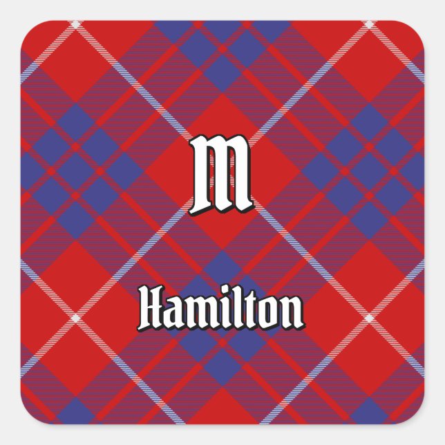 Clan Hamilton Red Tartan Square Pegatina (Anverso)