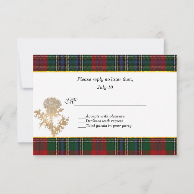 Clan MacClain Tartan Thistle Wedding RSVP (Anverso)