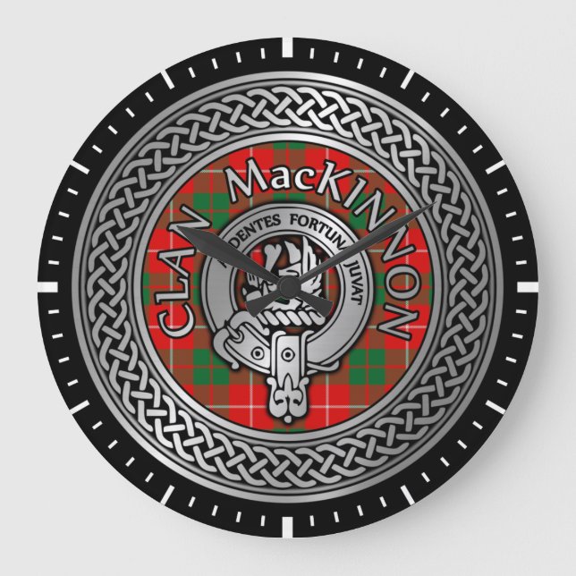Clan MacKinnon Escudo & Tartan Knot reloj grande (Anverso)