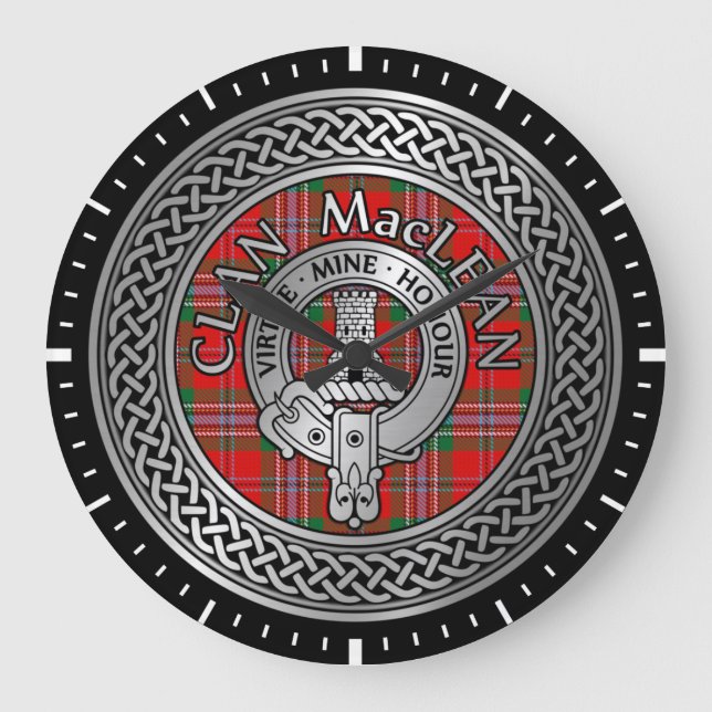 Clan MacLean Escudo & Tartan Knot reloj grande (Anverso)